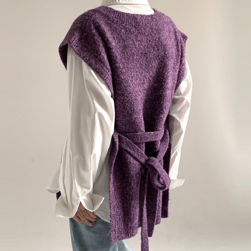 V-neck knitted wool oversized slouchy vest sweater