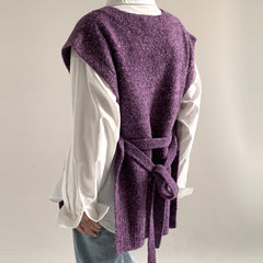 V-neck knitted wool oversized slouchy vest sweater