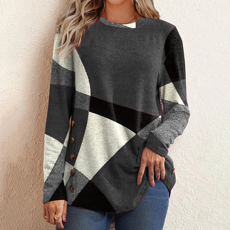 Simple Crew Neck Colorblock Long Sleeve T-Shirt