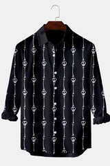 Halloween Stripe Print Black Long Sleeve Shirt
