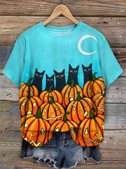 Pumpkin Cats Crew Neck T-Shirt
