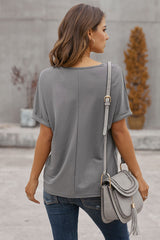 Women's Casual Gray Plain Short Sleeve Twist Tee