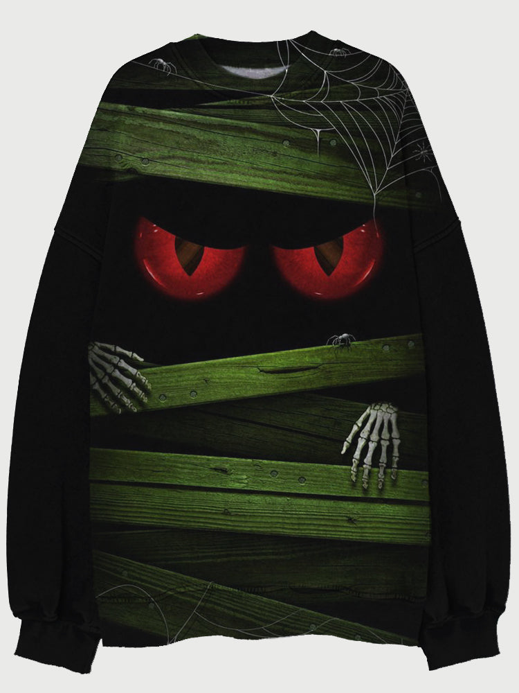 Halloween Peeking Monster Art Crew Neck Sweatshirt