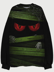 Halloween Peeking Monster Art Crew Neck Sweatshirt