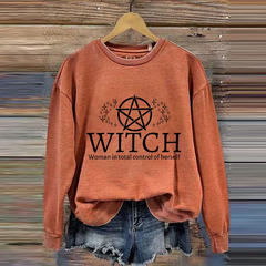 Vintage Halloween Witch Woman In Total Control Herself Printed Casual Sweatshirt