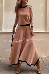 Kadie Colorblock Elastic Waist Buckle Detail Irregular Hem Maxi Skirt