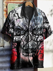 Men's Vintage Halloween Skull Print Waffle Shirt