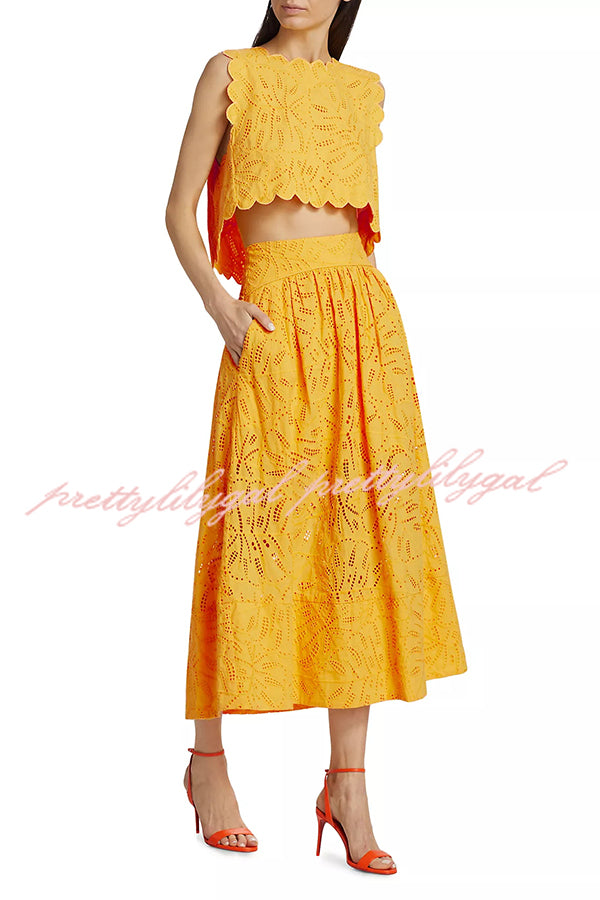 Laylin Cutout Embroidery Lace High Rise Pocketed Midi Skirt