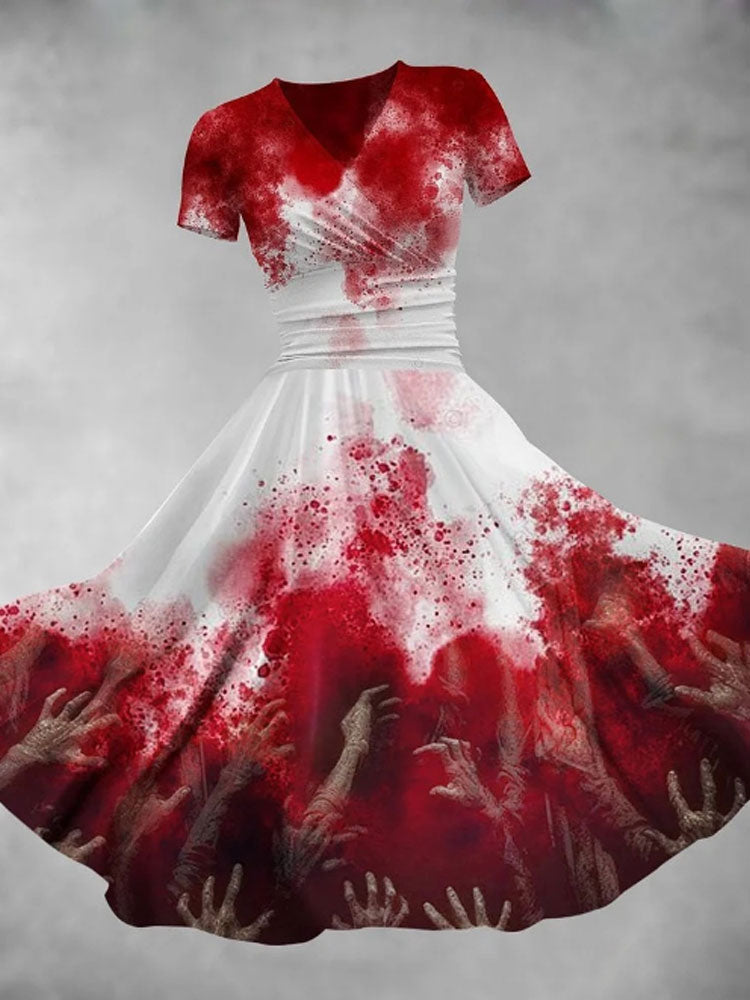 Women's Casual Halloween Blood Stained Printed Dress