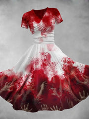 Women's Casual Halloween Blood Stained Printed Dress