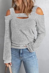Women's Grey Cold Shoulder Knit Top