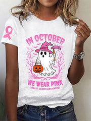 Women's In October We Wear Pink Pink Ghost Pink Ribbon Pink Pumpkin Print T-Shirt