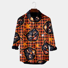 Halloween Black Cat Print Long Sleeve Shirt