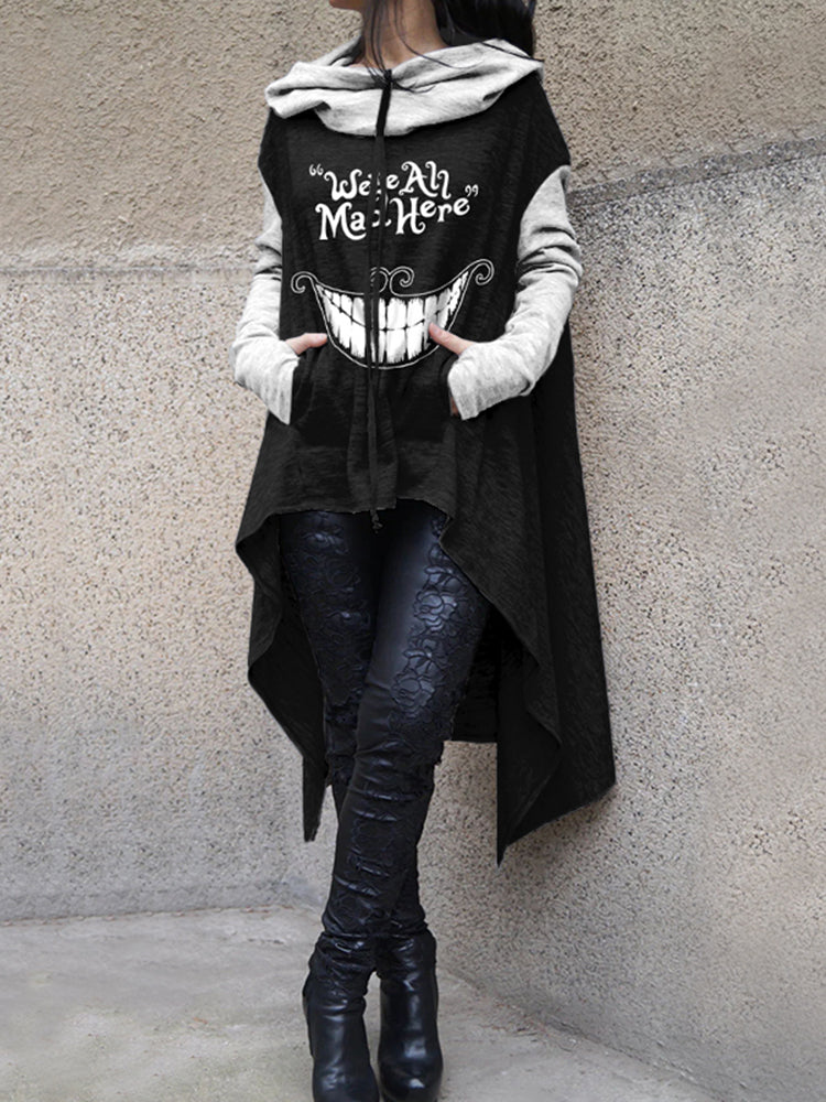 Halloween Monster Mad Here Print Irregular Hoodie