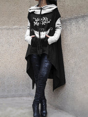 Halloween Monster Mad Here Print Irregular Hoodie
