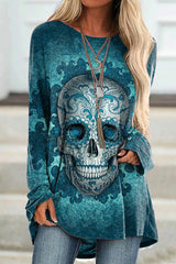 Crew Neck Totem Skull Print Tunic