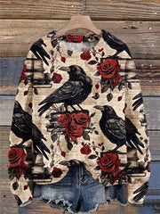 Crow Flower Autumn Season Halloween Art Print Knit Pullover Sweater