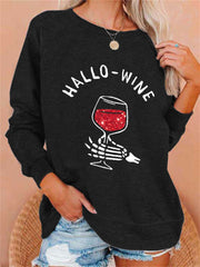 Halloween Hallo Wine Glitter Graphic Sweatshirt