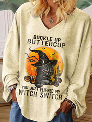 Loose Cat Print Long Sleeve T-Shirt