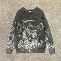 Halloween Skull Bat Wings Grim Reaper Print Hoodie