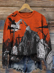 Halloween Death And Bats Art Washed Sweatshirt