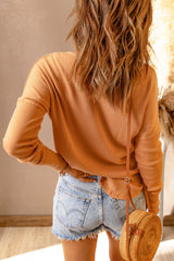 Women's Orange Waffle Knit Henley Top
