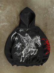 Black Metal Band Print Men's Zipper Sweatshirt