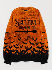 Halloween Salem Broom Co Bats Contrast Washed Sweatshirt
