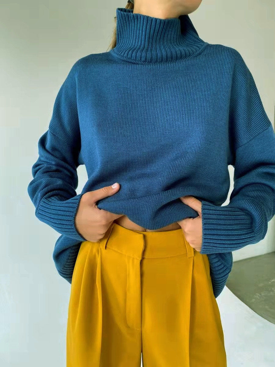 Turtleneck knitted padded loose sweater