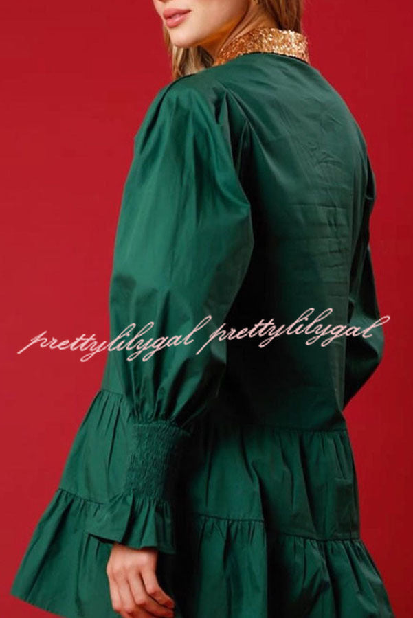 Nutcracker Sequined Button Down Long Sleeve Mini Dress