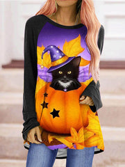 Round Neck Witch Cat Pumpkin Tunic