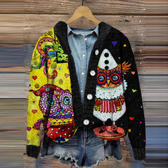 Women's Metallic Owl Contrast Cardigan Sweater