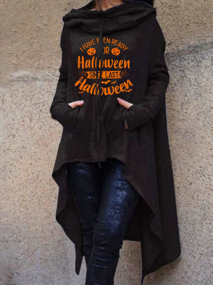 Halloween Pumpkin Print Irregular Hoodie