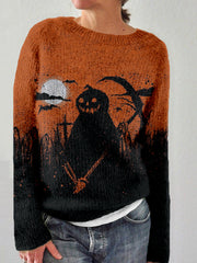 Vintage Halloween Pumpkin Ghost Art Cozy Sweater