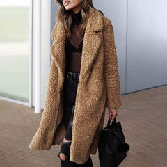 Fashion Solid Color Casual Plush Mid-Length Coat