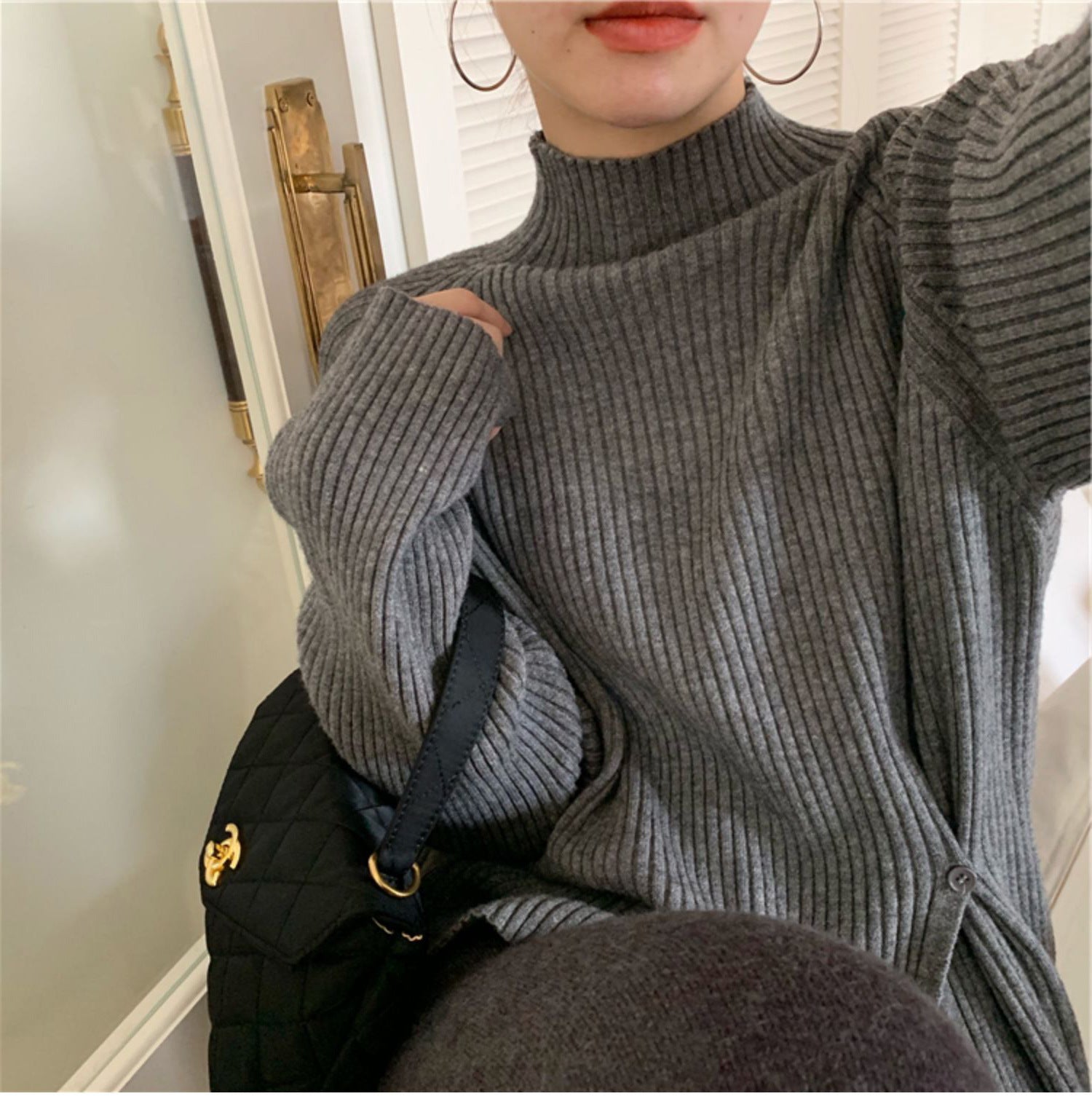 Retro Design Half Turtleneck  Sweater Top
