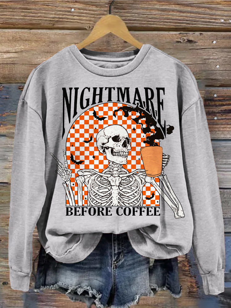 Nightmarf Before Coffee Funny Halloween Sweatshirt