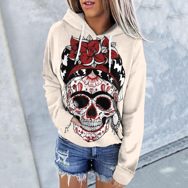 Casual Floral Queen of the Dead Print Hoodie