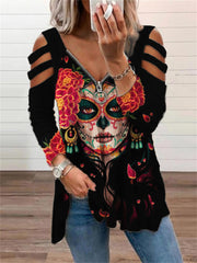 Day Of The Dead Queen Skull Off Shoulder T Shirt