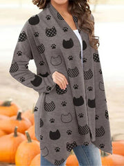 Halloween Cat Print Long Sleeve Cardigan