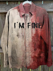 I'm Fine Halloween Blood Splatter Print Long-sleeve Linen Blend Shirt