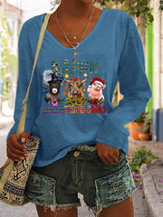 Animal And Flower Print Casual Long Sleeve T Shirt
