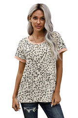 Women's Casual Pink Trim Leopard Short Sleeve Tee