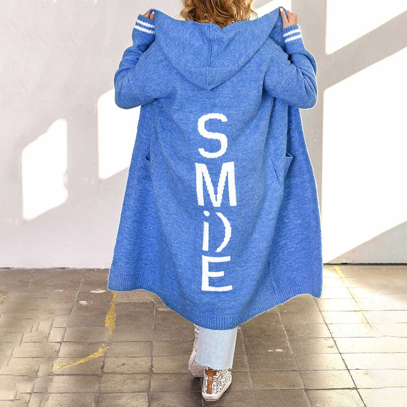 Letter Loose Casual Long Sleeve Hooded Sweater Cardigan