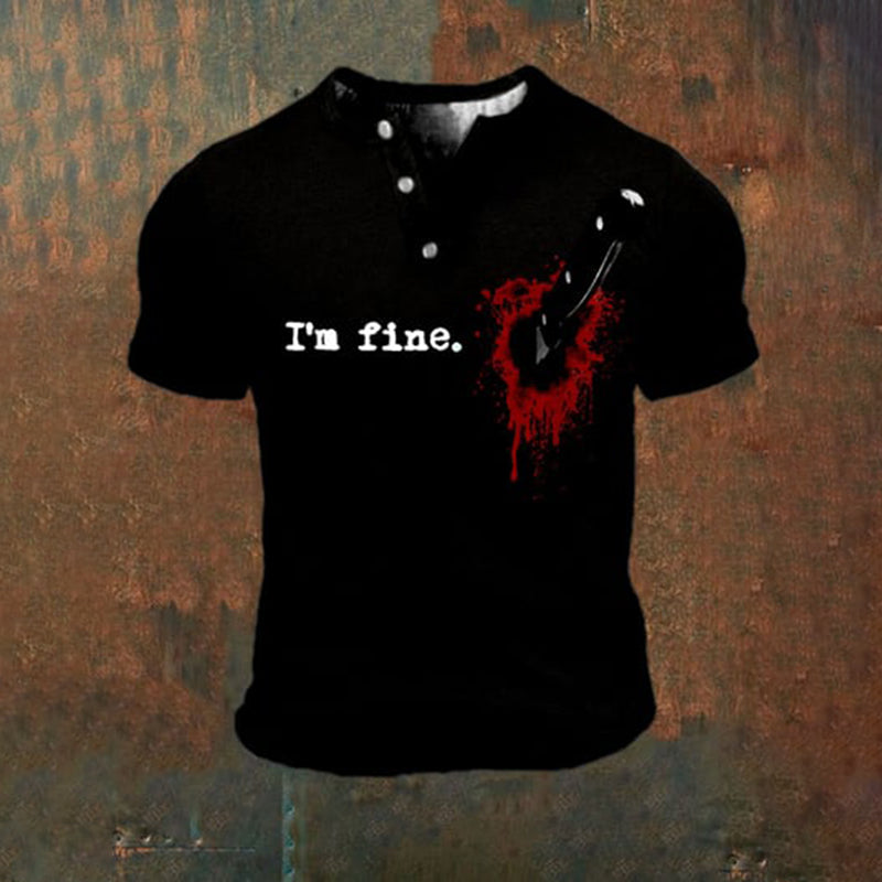Men's  I'm Fine Print Henley Shirt