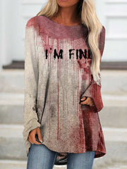 I'm Fine Halloween Blood Splatter Print Long-sleeve Sweater Dress