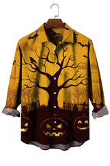 Men's Halloween Jack-o-lantern Print Casual Long Sleeve Shirt