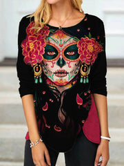 Day Of The Dead Queen Skull Button Slit T Shirt