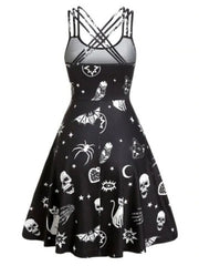 Halloween Inspired Print Sleeveless Mini Dress