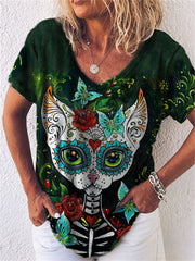 Day Of The Dead Sugar Skull Cat T Shirt
